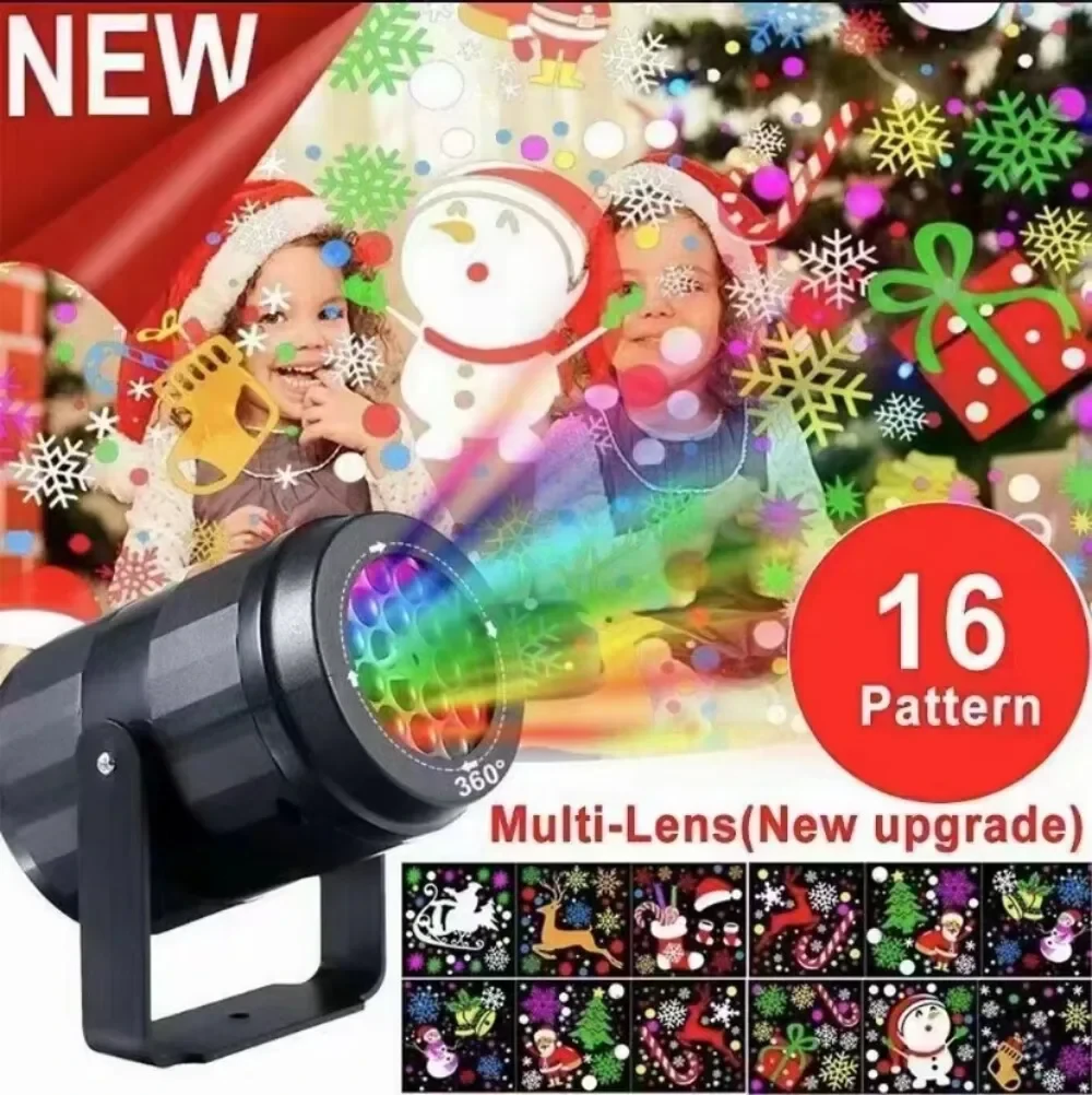 (image for) 16 Patterns Projector LED Lights Christmas DJ Party LightsStage Light Indoor and Outdoor Decoration Laser Lamp Holiday Lighting