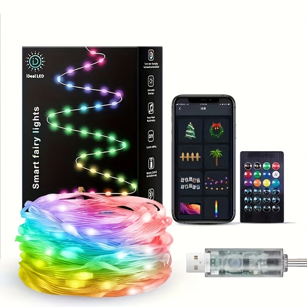 16.4ft /32.8ft /65.6ft iDeal LED Colorful USB LED Decorative String Lights with App Control Bluetooth Remote IP66 Waterproof for Holiday Room Decoration (image for) 16.4ft /32.8ft /65.6ft iDeal LED Colorful USB LED Decorative String Lights with App Control Bluetooth Remote IP66 Waterproof for Holiday Room Decoration