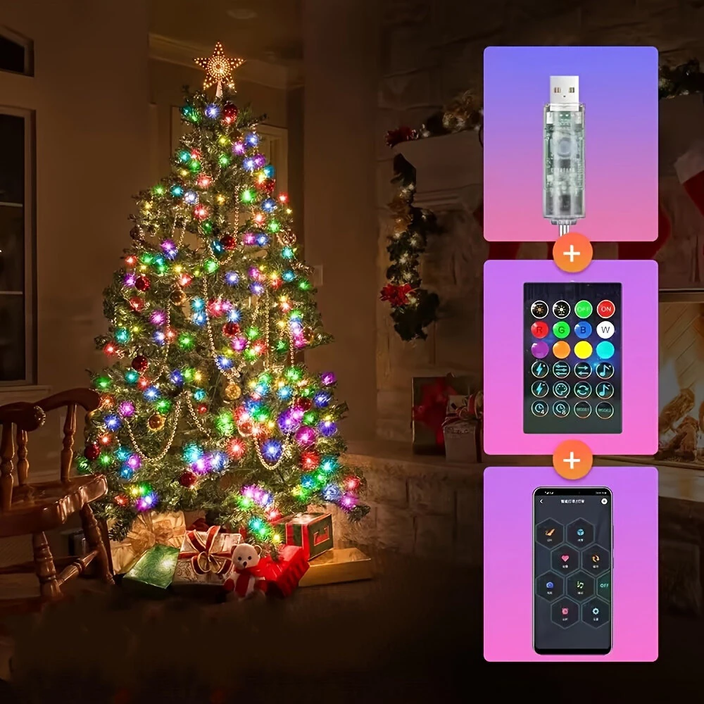 (image for) 16.4ft /32.8ft /65.6ft iDeal LED Colorful USB LED Decorative String Lights with App Control Bluetooth Remote IP66 Waterproof for Holiday Room Decoration
