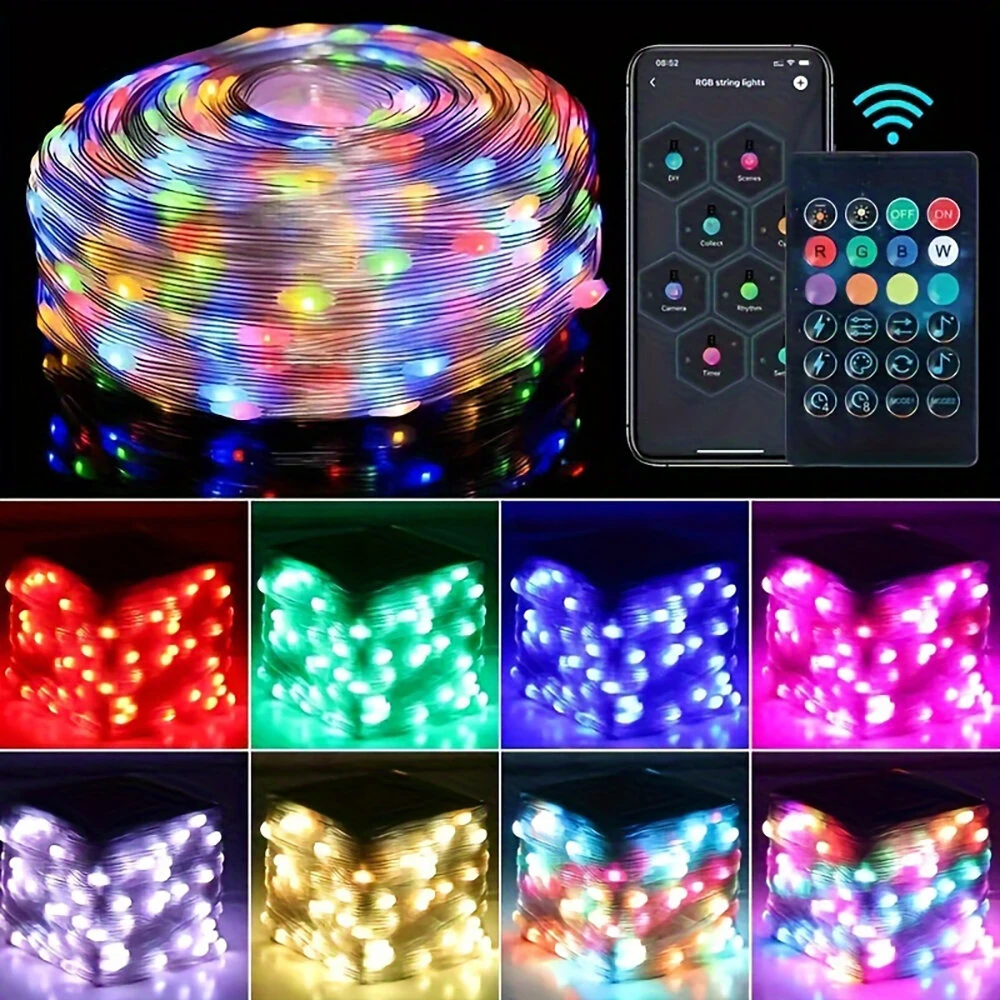 (image for) 16.4ft /32.8ft /65.6ft iDeal LED Colorful USB LED Decorative String Lights with App Control Bluetooth Remote IP66 Waterproof for Holiday Room Decoration