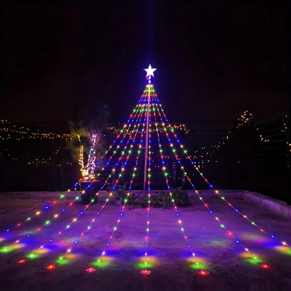 198 LED Five-Pointed Star Light Waterfall Light Water Trailing Light Christmas Holiday Decoration Light Garden Star Light String 8 Mode Function (image for) 198 LED Five-Pointed Star Light Waterfall Light Water Trailing Light Christmas Holiday Decoration Light Garden Star Light String 8 Mode Function