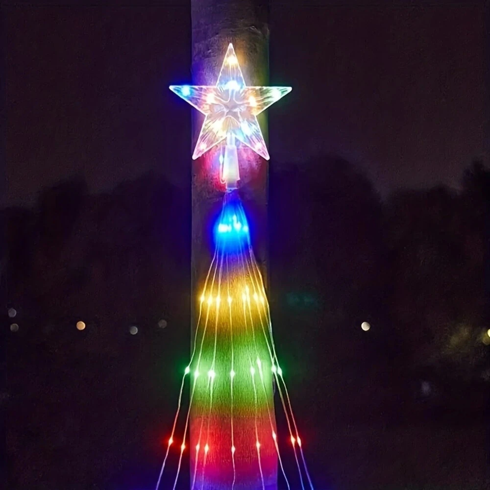 (image for) 198 LED Five-Pointed Star Light Waterfall Light Water Trailing Light Christmas Holiday Decoration Light Garden Star Light String 8 Mode Function
