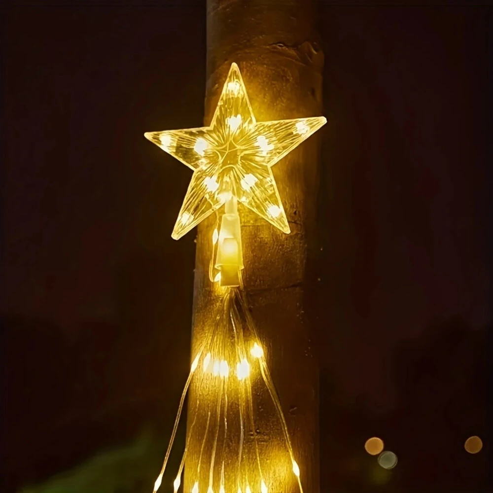 (image for) 198 LED Five-Pointed Star Light Waterfall Light Water Trailing Light Christmas Holiday Decoration Light Garden Star Light String 8 Mode Function