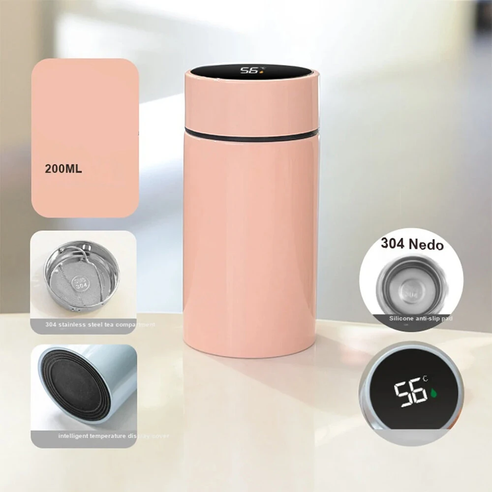 (image for) 200ML Temperature Display Mini Thermos Water Bottle Smart Stainless Steel Thermos Digital Display Thermos Cup for Office Outdoor