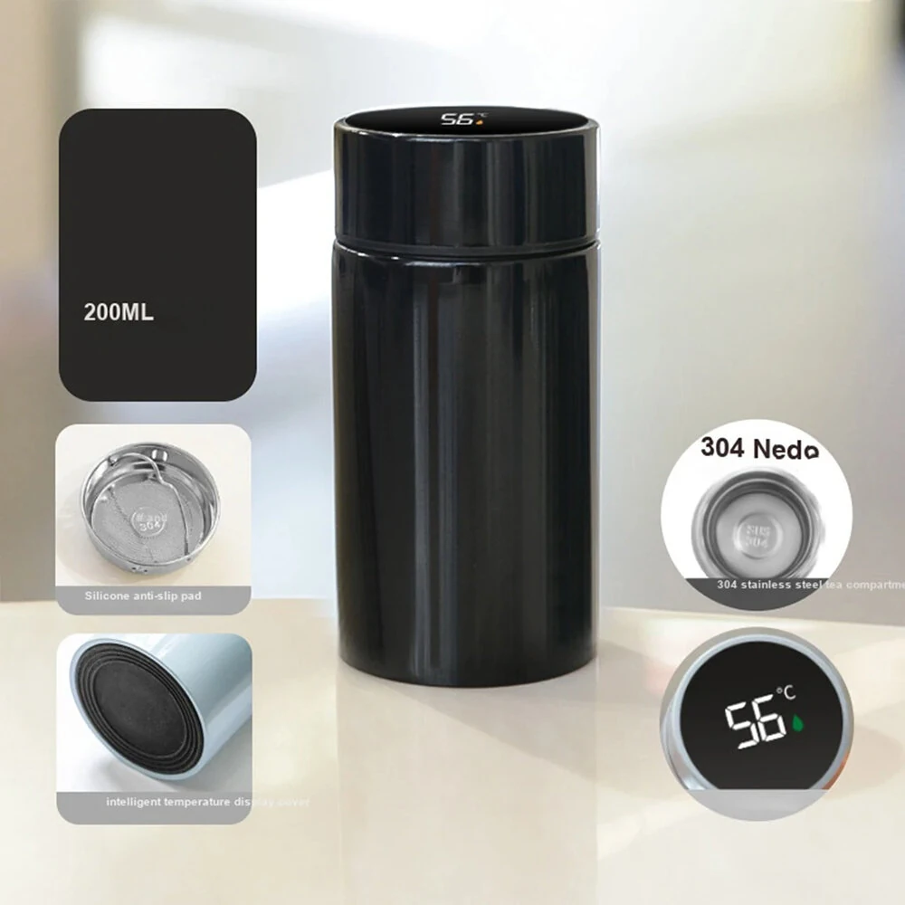 (image for) 200ML Temperature Display Mini Thermos Water Bottle Smart Stainless Steel Thermos Digital Display Thermos Cup for Office Outdoor