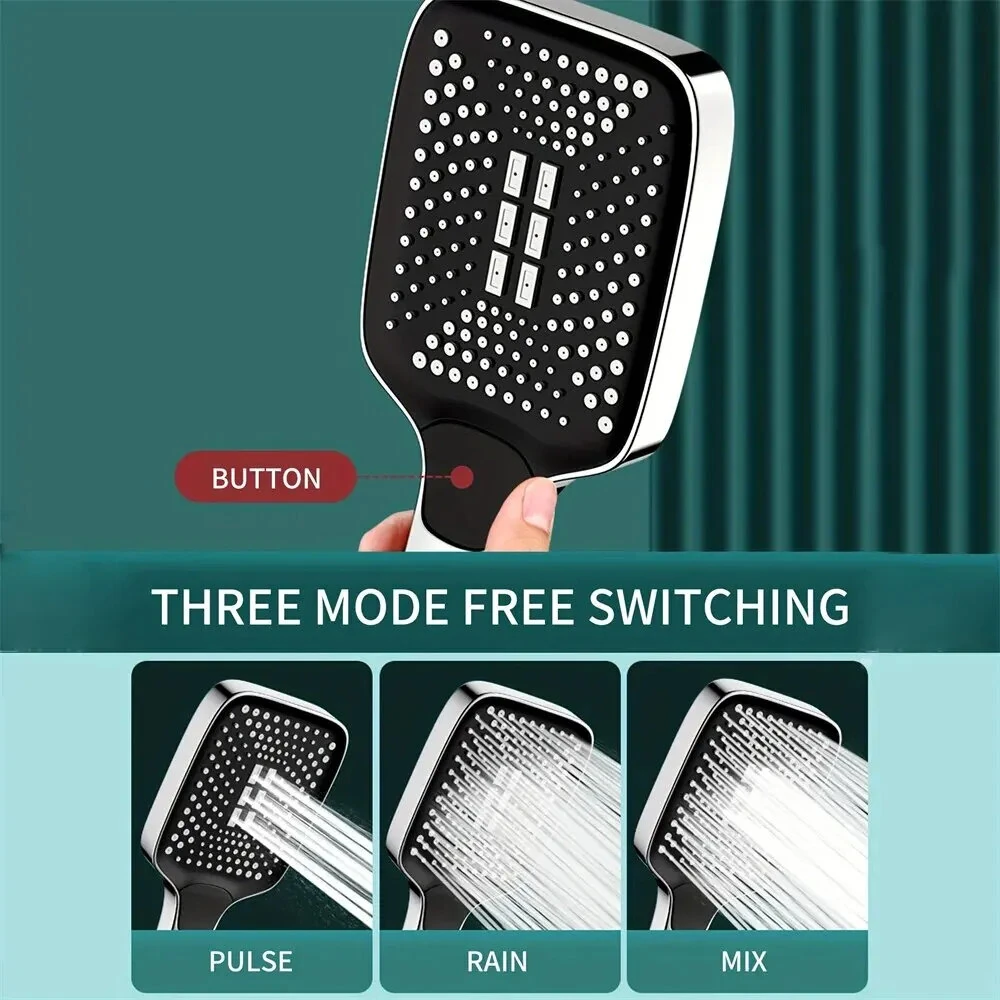 (image for) 3 Mode Adjustable Shower Head Rainfall Shower Large Flow Showerhead High Pressure Water Saving Shower Mixer Bathroom