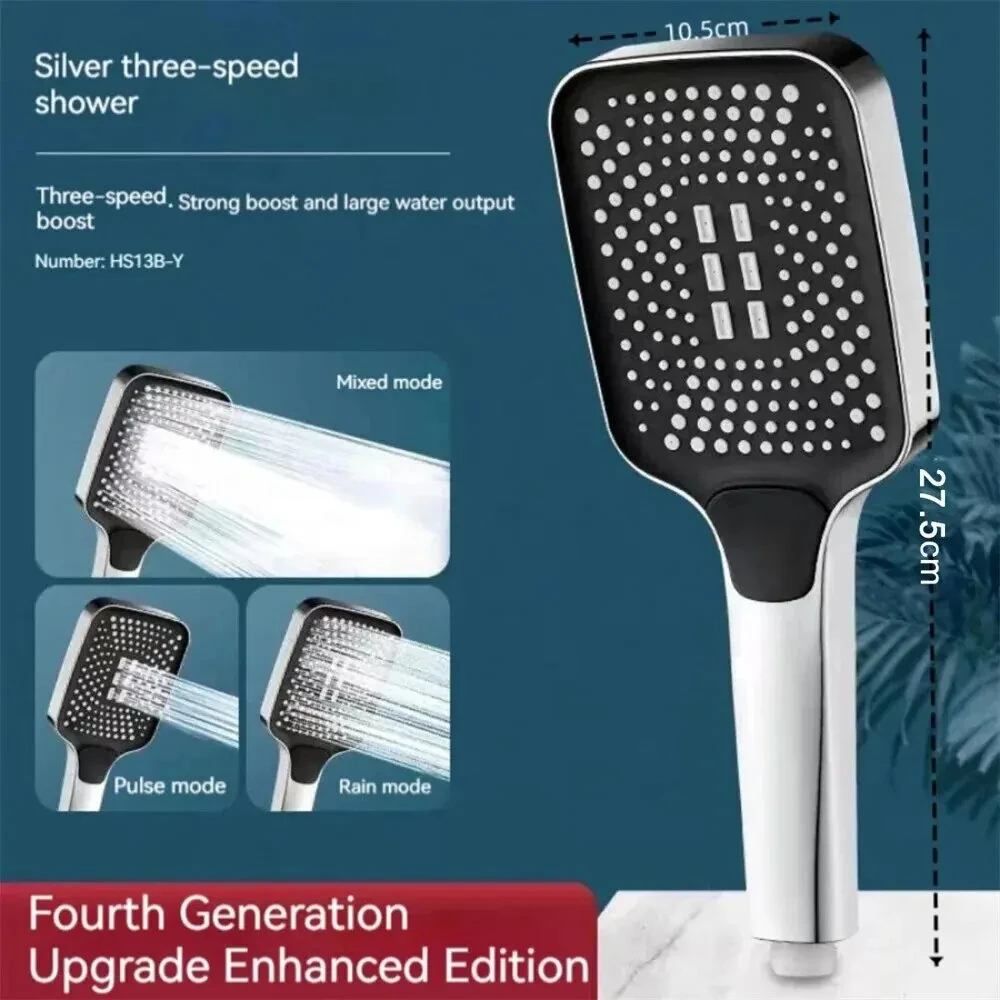 (image for) 3 Mode Adjustable Shower Head Rainfall Shower Large Flow Showerhead High Pressure Water Saving Shower Mixer Bathroom