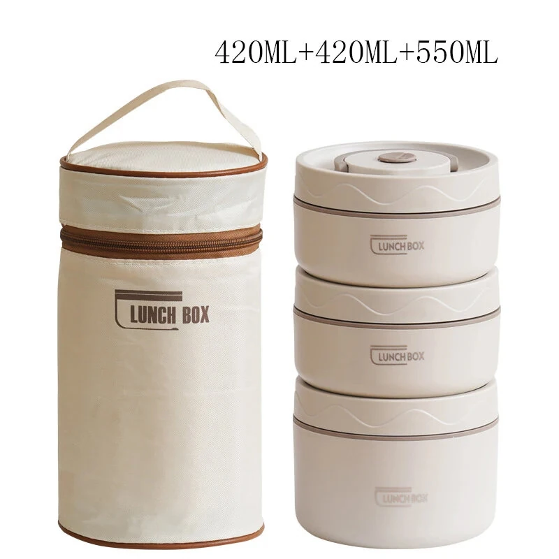 (image for) 304 Stainless Steel Multi-layer Insulated Lunch Box Portable Thermos Lunch Box Set Bento Box Stackable for Kids Adults School Picnic Fruit Salad Food Container Thermal Lunch Bag