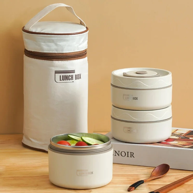 (image for) 304 Stainless Steel Multi-layer Insulated Lunch Box Portable Thermos Lunch Box Set Bento Box Stackable for Kids Adults School Picnic Fruit Salad Food Container Thermal Lunch Bag