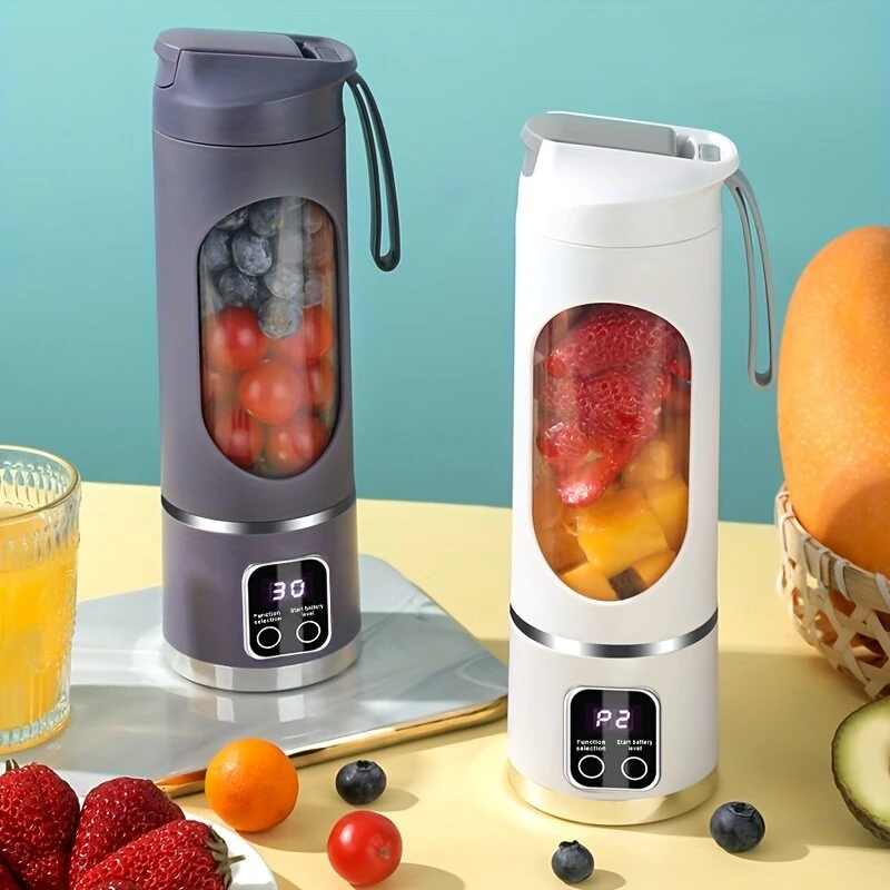 (image for) 450ml Fruit Juicer 8 Blades 3 Gears USB Rechargeable Portable Blender Ice Blender for Shakes and Smoothies Powerful Motor Digital Display Juice Cup