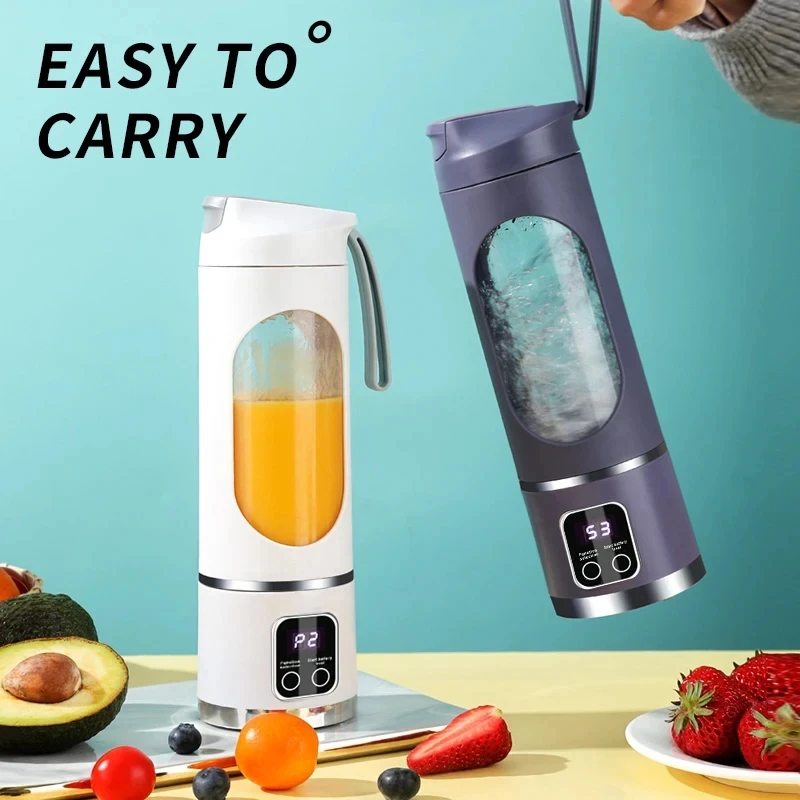 (image for) 450ml Fruit Juicer 8 Blades 3 Gears USB Rechargeable Portable Blender Ice Blender for Shakes and Smoothies Powerful Motor Digital Display Juice Cup