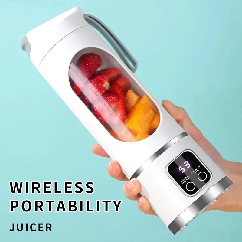 (image for) 450ml Fruit Juicer 8 Blades 3 Gears USB Rechargeable Portable Blender Ice Blender for Shakes and Smoothies Powerful Motor Digital Display Juice Cup