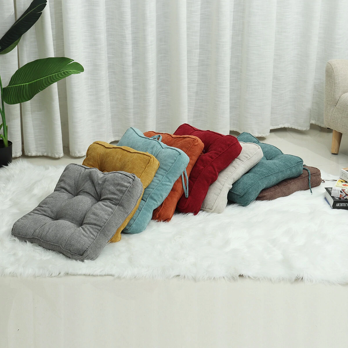 (image for) 45*45CM Snow Fleece Chair Cushion Plush Tatami Floor Cushion Soft Square Plush Chair Cushion