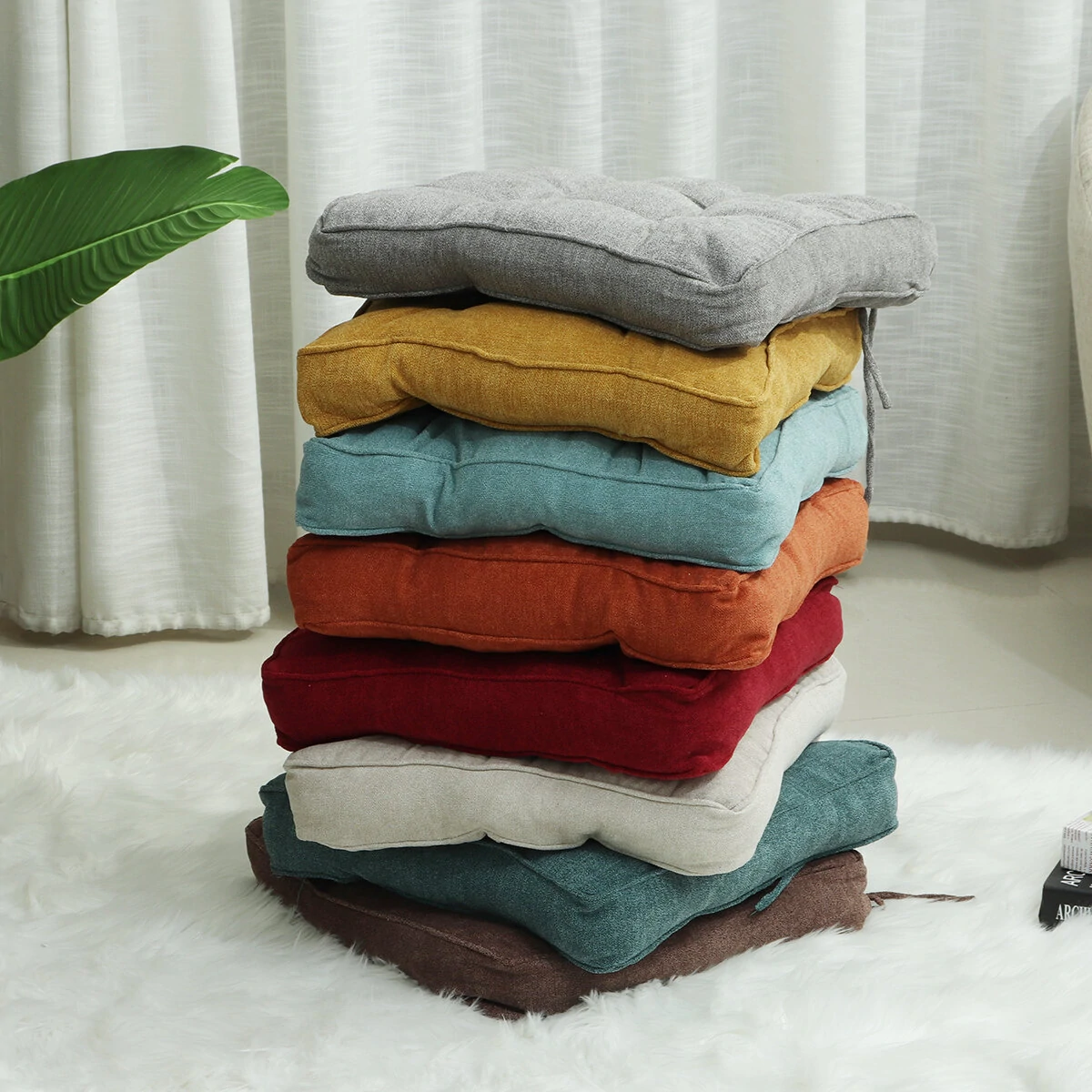 (image for) 45*45CM Snow Fleece Chair Cushion Plush Tatami Floor Cushion Soft Square Plush Chair Cushion