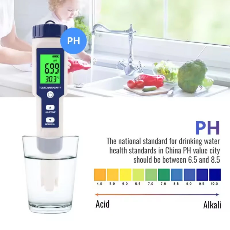(image for) 5-In-1 Salinity Meter PH/TDS Water Tests TIF/EC/Temperature Multifunctional Water Quality Tests TIF with LCD Display