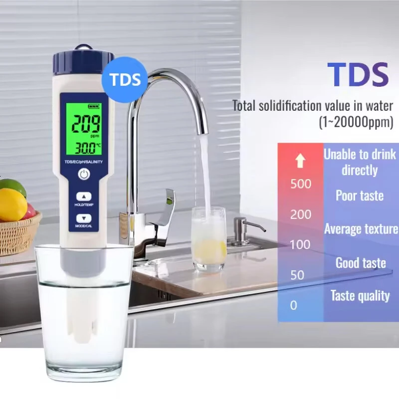(image for) 5-In-1 Salinity Meter PH/TDS Water Tests TIF/EC/Temperature Multifunctional Water Quality Tests TIF with LCD Display