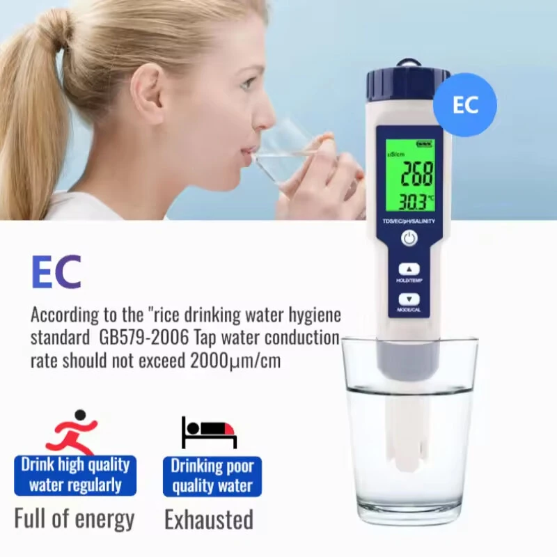 (image for) 5-In-1 Salinity Meter PH/TDS Water Tests TIF/EC/Temperature Multifunctional Water Quality Tests TIF with LCD Display