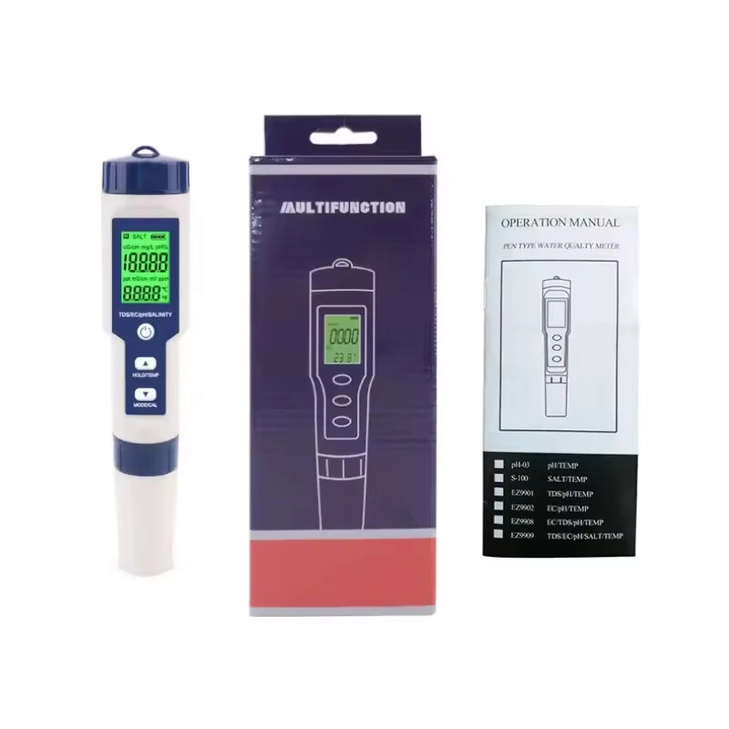 (image for) 5-In-1 Salinity Meter PH/TDS Water Tests TIF/EC/Temperature Multifunctional Water Quality Tests TIF with LCD Display