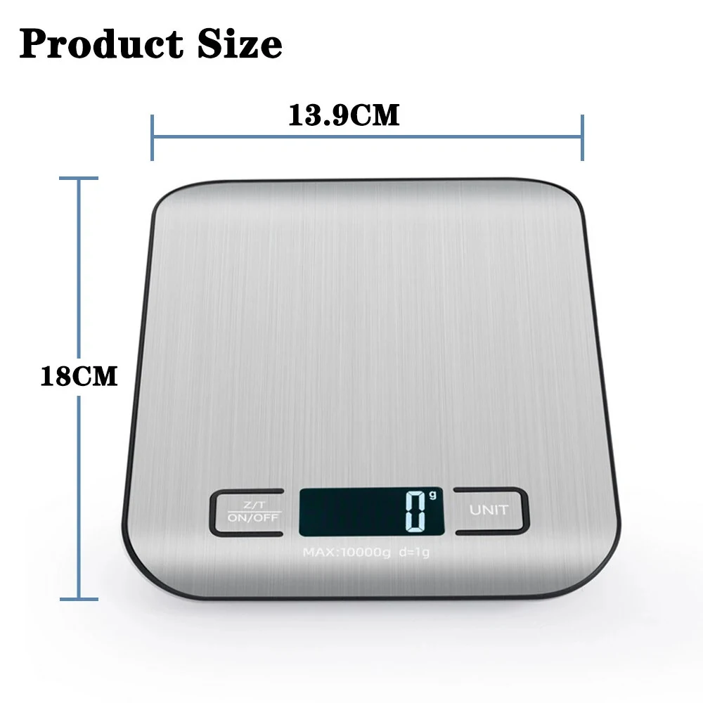 (image for) 5KG/10KG Ultra-Accurate Stainless Steel LCD Kitchen Scale Digital Food Weighing Device with High Precision Tare Function and Multi Measurement Units for Diet Control Postal Use