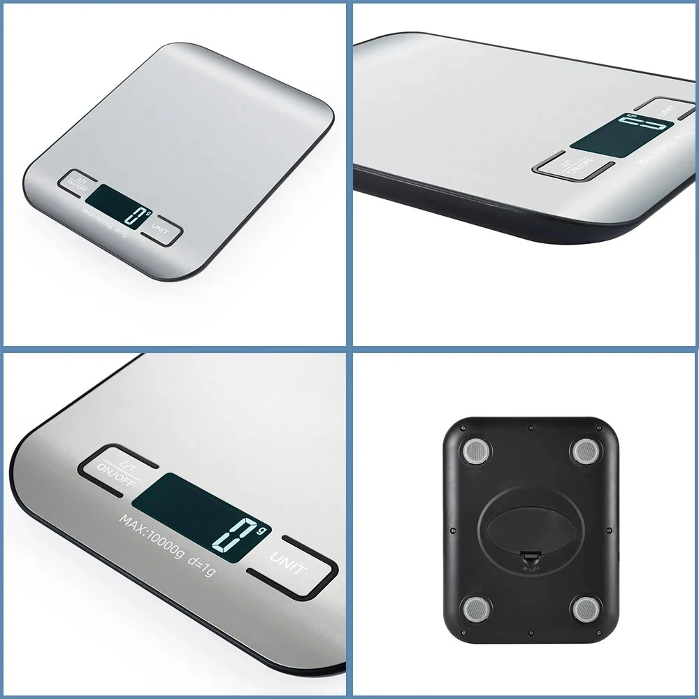 (image for) 5KG/10KG Ultra-Accurate Stainless Steel LCD Kitchen Scale Digital Food Weighing Device with High Precision Tare Function and Multi Measurement Units for Diet Control Postal Use