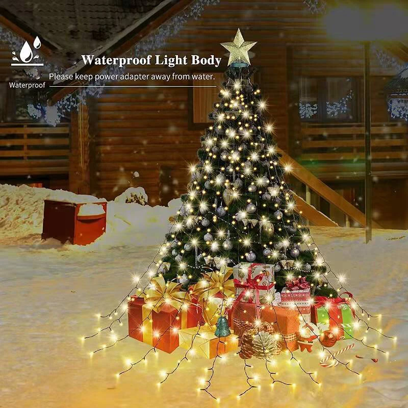 (image for) 6.6 FT 16 Lines 400LED 8 Modes Christmas Tree Lights Decoration Tree Top Lights String Courtyard Garden Outdoor Waterproof Waterfall Lights LED Lights