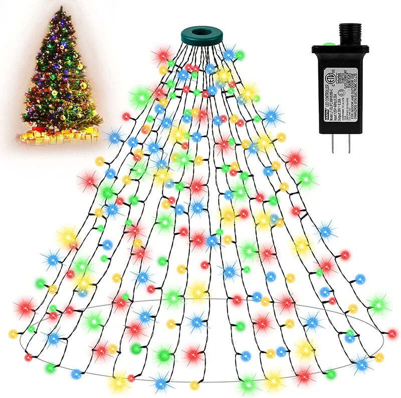 (image for) 6.6 FT 16 Lines 400LED 8 Modes Christmas Tree Lights Decoration Tree Top Lights String Courtyard Garden Outdoor Waterproof Waterfall Lights LED Lights