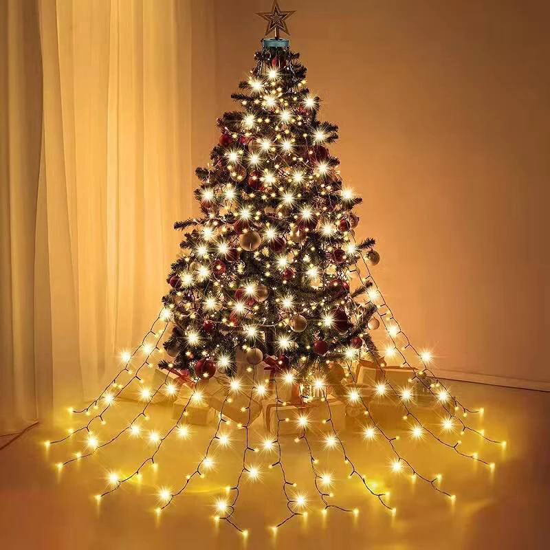 (image for) 6.6 FT 16 Lines 400LED 8 Modes Christmas Tree Lights Decoration Tree Top Lights String Courtyard Garden Outdoor Waterproof Waterfall Lights LED Lights