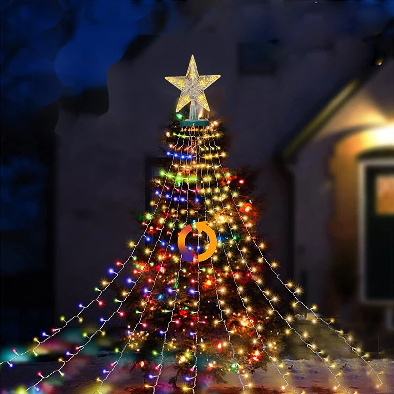 (image for) 6.6 FT 16 Lines 400LED 8 Modes Christmas Tree Lights Decoration Tree Top Lights String Courtyard Garden Outdoor Waterproof Waterfall Lights LED Lights