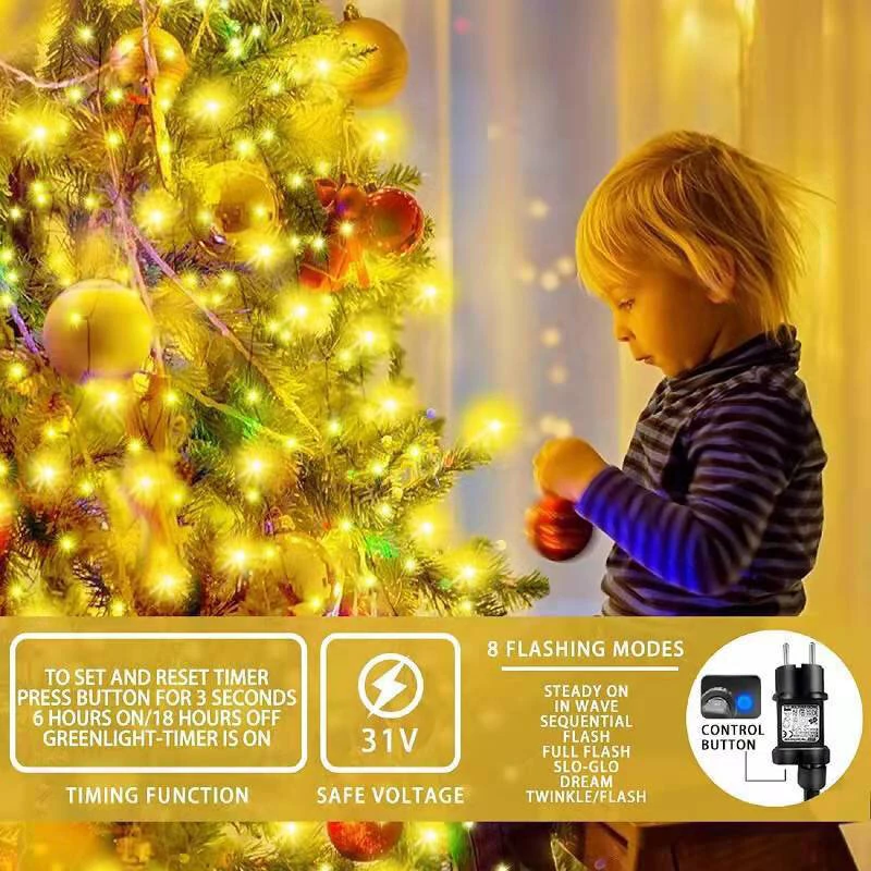 (image for) 6.6 FT 16 Lines 400LED 8 Modes Christmas Tree Lights Decoration Tree Top Lights String Courtyard Garden Outdoor Waterproof Waterfall Lights LED Lights