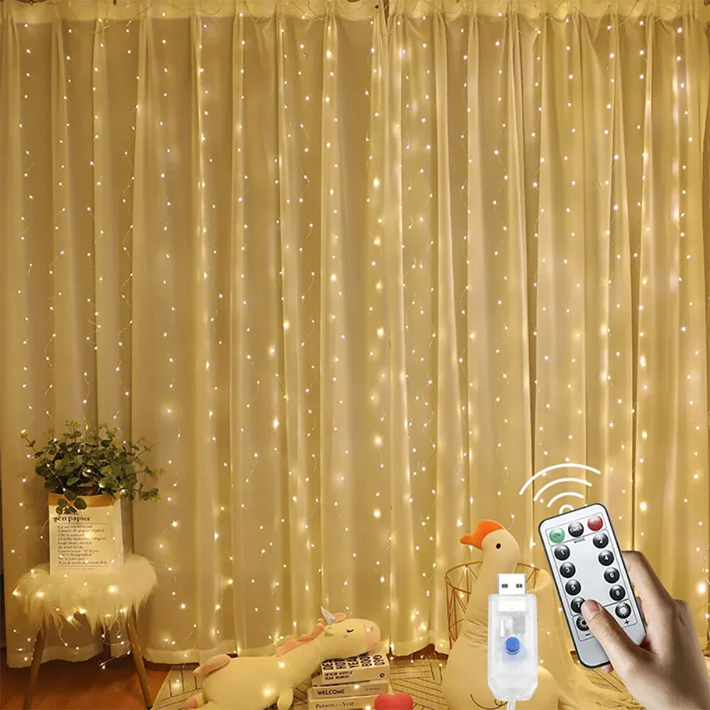 (image for) 8 Mode Remote Control Timing USB Copper Wire Light LED Curtain Light String Christmas Holiday Room Decoration Lantern Garland Light