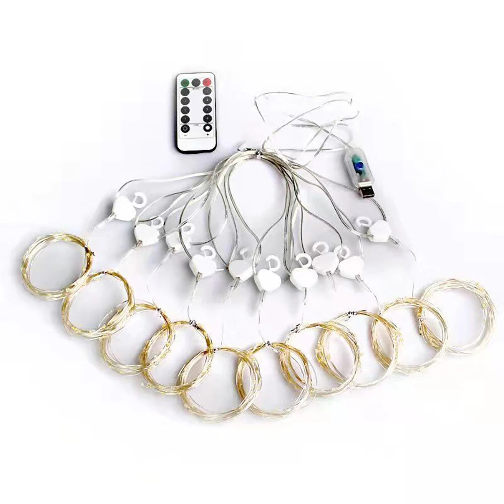 (image for) 8 Mode Remote Control Timing USB Copper Wire Light LED Curtain Light String Christmas Holiday Room Decoration Lantern Garland Light