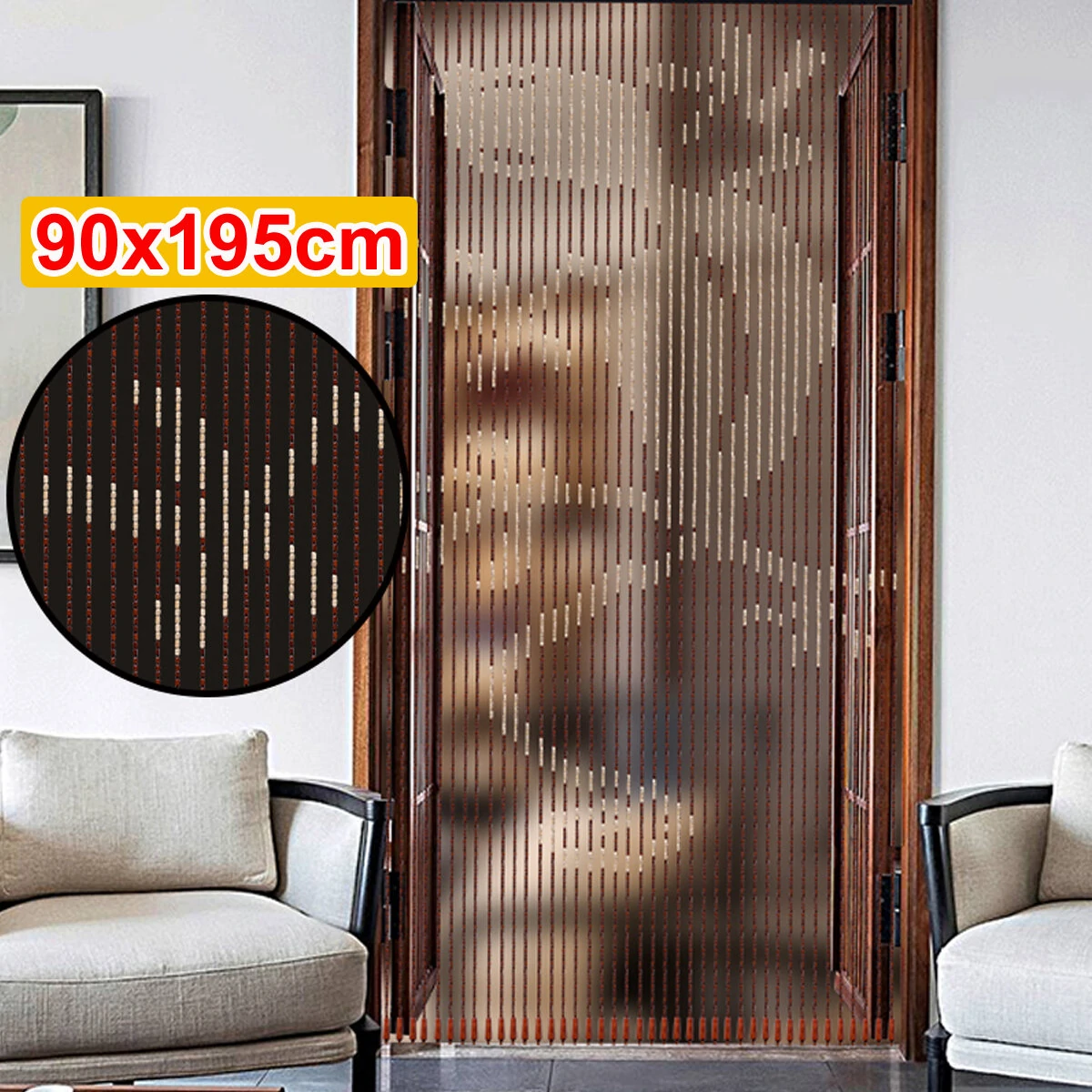 (image for) 90x195cm 41 Line Wooden Bead Curtain Non-toxic Fly Screen For Porch Bedroom Living Room Bathroom