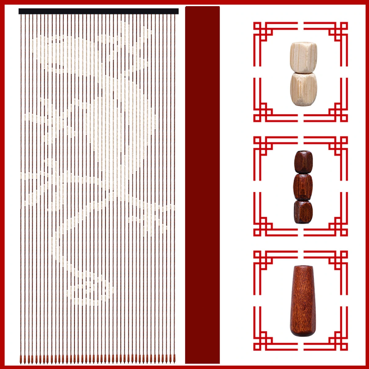 (image for) 90x195cm 41 Line Wooden Bead Curtain Non-toxic Fly Screen For Porch Bedroom Living Room Bathroom