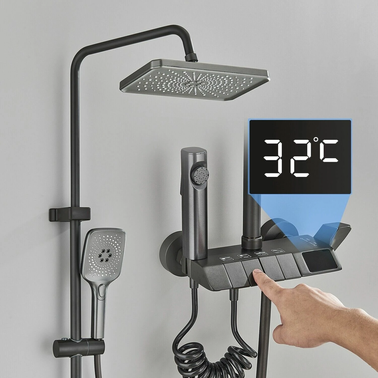 Agsivo High Pressure Shower Copper Body Kit Piano Keys Thermostat LED Digital 4 Modes Faucet Household Copper Booster Shower High Pressure Spray Gun (image for) Agsivo High Pressure Shower Copper Body Kit Piano Keys Thermostat LED Digital 4 Modes Faucet Household Copper Booster Shower High Pressure Spray Gun