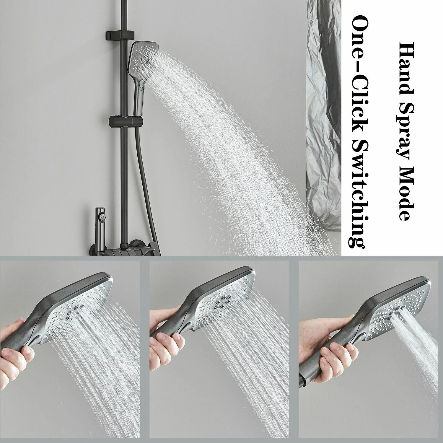 (image for) Agsivo High Pressure Shower Copper Body Kit Piano Keys Thermostat LED Digital 4 Modes Faucet Household Copper Booster Shower High Pressure Spray Gun