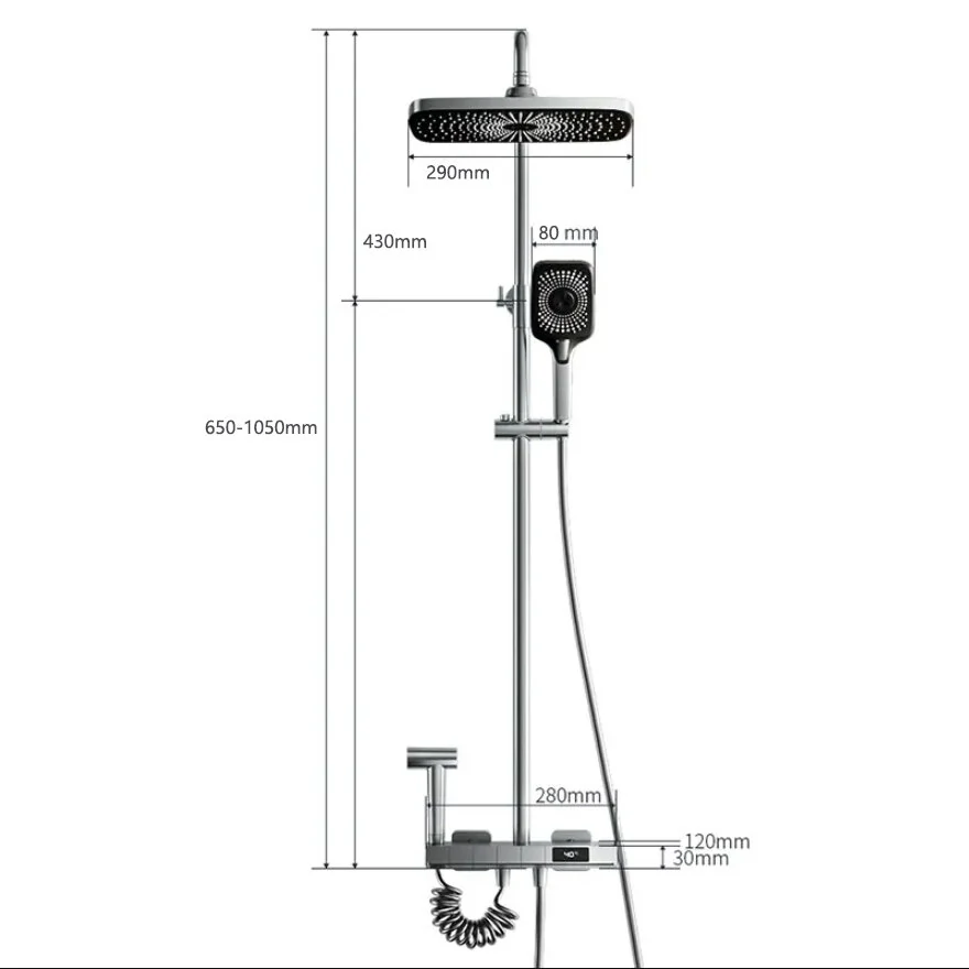 (image for) Agsivo High Pressure Shower Copper Body Kit Piano Keys Thermostat LED Digital 4 Modes Faucet Household Copper Booster Shower High Pressure Spray Gun