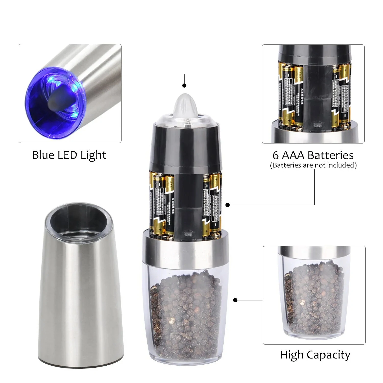 (image for) Electric Pepper Mill Sets Herb Coffee Grinder with LED Light Automatic Gravity Induction Salt Shaker Grinders Machine Spice Mill Tool