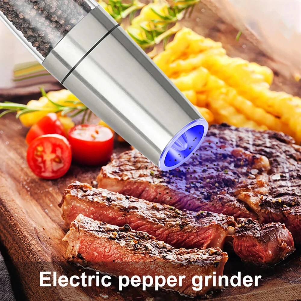 (image for) Electric Pepper Mill Sets Herb Coffee Grinder with LED Light Automatic Gravity Induction Salt Shaker Grinders Machine Spice Mill Tool