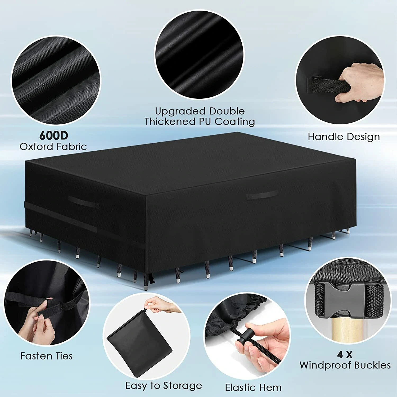 (image for) GARPROVM Garden Furniture Cover 350x260x90 Garden Table Cover 600D Heavy Duty Oxford Polyester Outdoor Patio Rectangular Cover
