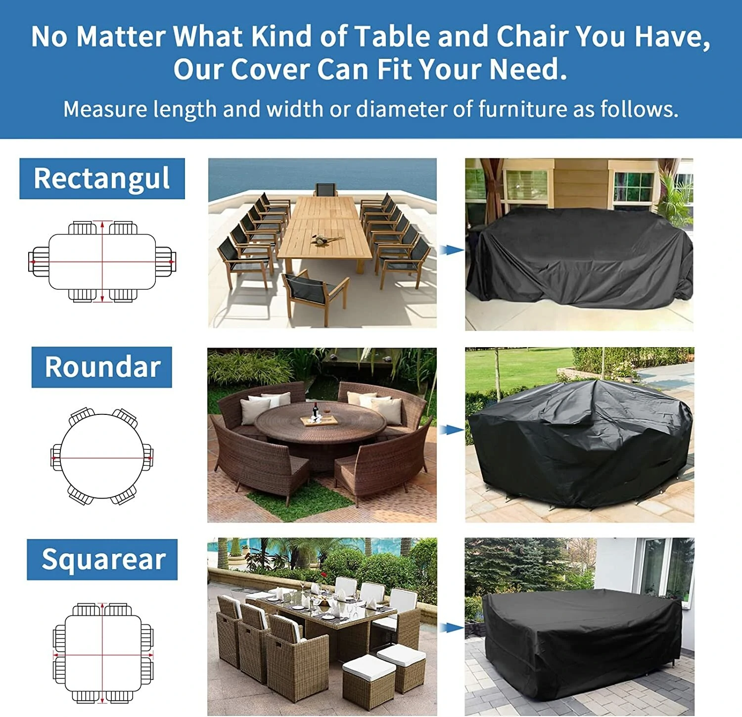 (image for) GARPROVM Garden Furniture Cover 350x260x90 Garden Table Cover 600D Heavy Duty Oxford Polyester Outdoor Patio Rectangular Cover