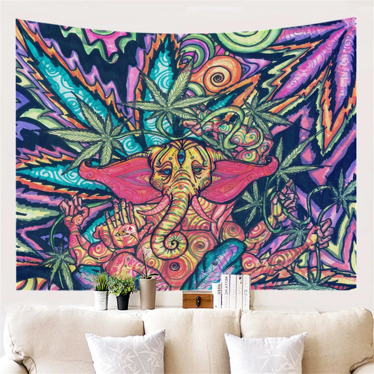 (image for) Hippie Elephant Bohemian Mandala Tapestry Wall Hanging Printed Home Decoration