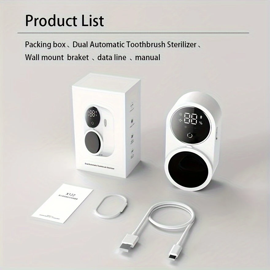 (image for) Intelligent Sensor Toothbrush Sanitizer Case UV Smart Toothbrush Sterilizer Toothbrush Holder With Intelligent Power Display Wall-Mounted Toothbrush Storage Rack Disinfection Toothbrush Stora