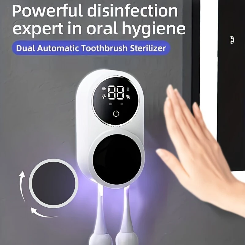 (image for) Intelligent Sensor Toothbrush Sanitizer Case UV Smart Toothbrush Sterilizer Toothbrush Holder With Intelligent Power Display Wall-Mounted Toothbrush Storage Rack Disinfection Toothbrush Stora