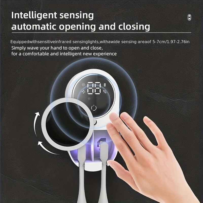 (image for) Intelligent Sensor Toothbrush Sanitizer Case UV Smart Toothbrush Sterilizer Toothbrush Holder With Intelligent Power Display Wall-Mounted Toothbrush Storage Rack Disinfection Toothbrush Stora