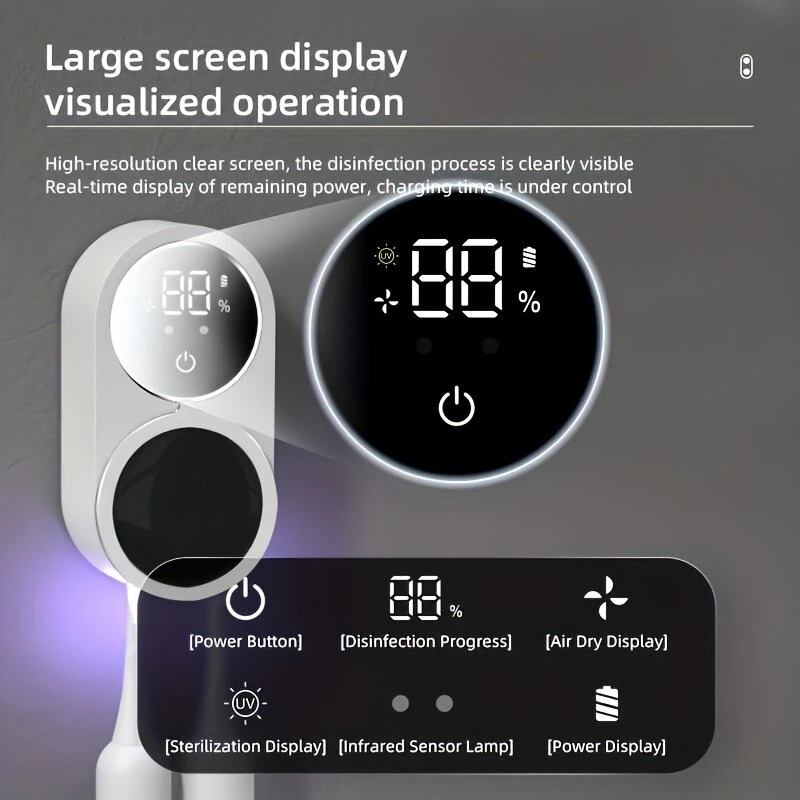 (image for) Intelligent Sensor Toothbrush Sanitizer Case UV Smart Toothbrush Sterilizer Toothbrush Holder With Intelligent Power Display Wall-Mounted Toothbrush Storage Rack Disinfection Toothbrush Stora
