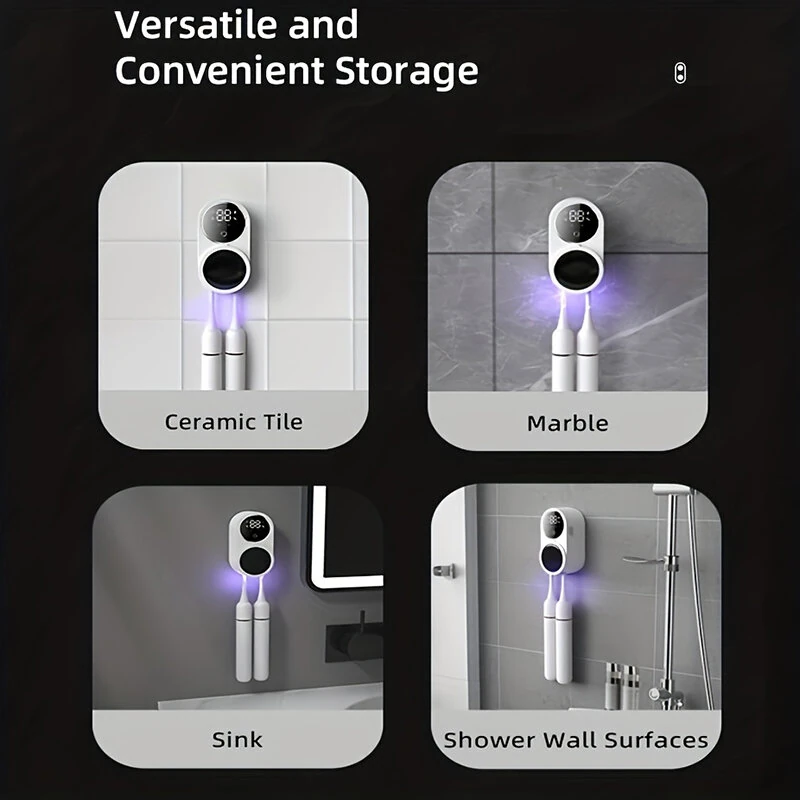 (image for) Intelligent Sensor Toothbrush Sanitizer Case UV Smart Toothbrush Sterilizer Toothbrush Holder With Intelligent Power Display Wall-Mounted Toothbrush Storage Rack Disinfection Toothbrush Stora