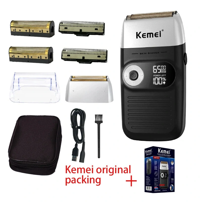 (image for) Kemei Model KM-2026/KM-2027 Electric Shaver Rechargeable Beard and Hair Trimmer with Two Floating Razor Heads 120 Minutes Usage Time Simple Cleaning and Maintenance Black or Green