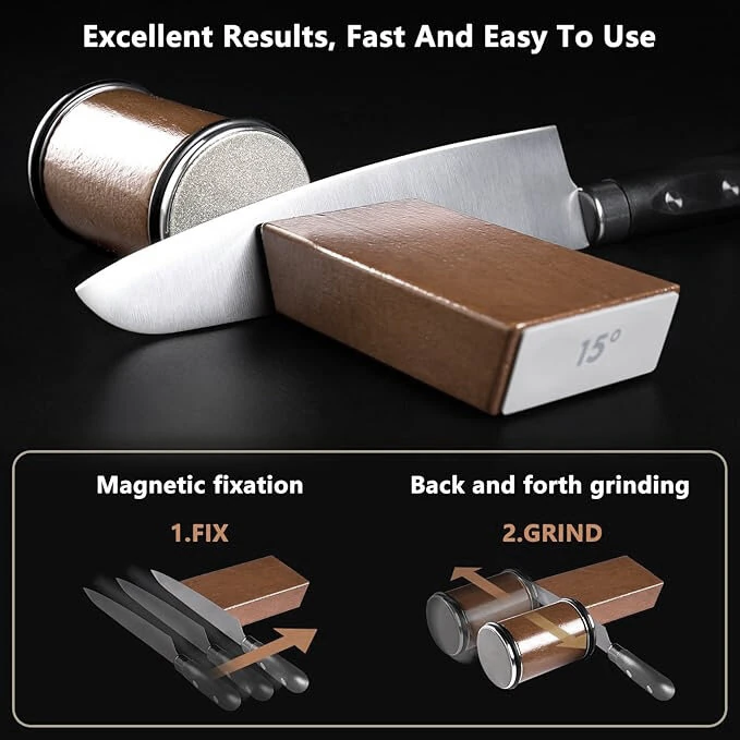 (image for) Newly Knife Sharpener Rolling Magnetic Knife Sharpener Kit Roller Edge Countertop Rolling Knife Sharpener Tool Two Sharpening Angles of 15° and 20° for Any Hardness Steel Makes Knife 