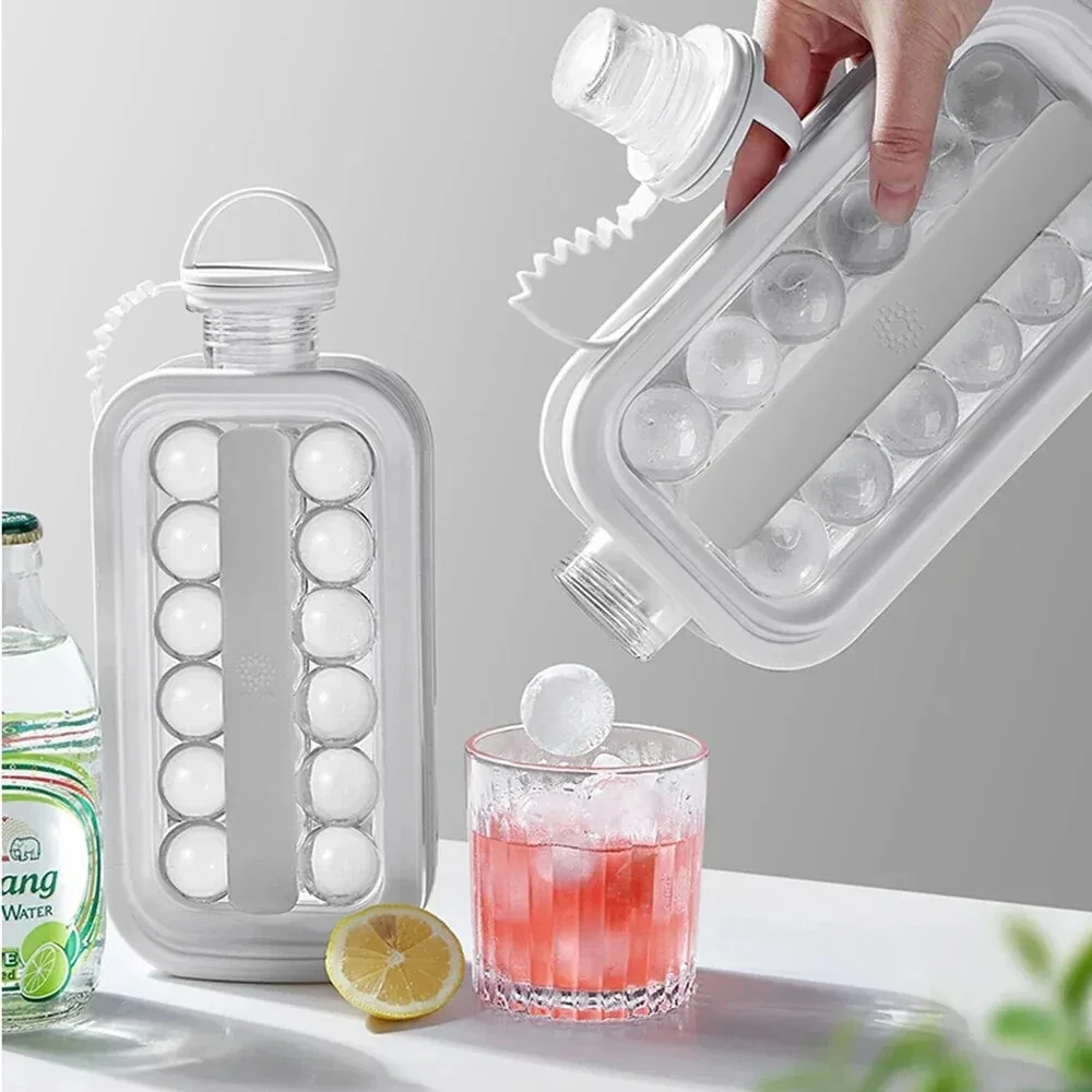 (image for) Portable Ice Hockey Pot 2 In 1 Water Bottle Ice Ball Machine Bottle Reusable Round Ice Cube Molds For Whiskey Juice Cocktails Kitchen Bar Ice Tools