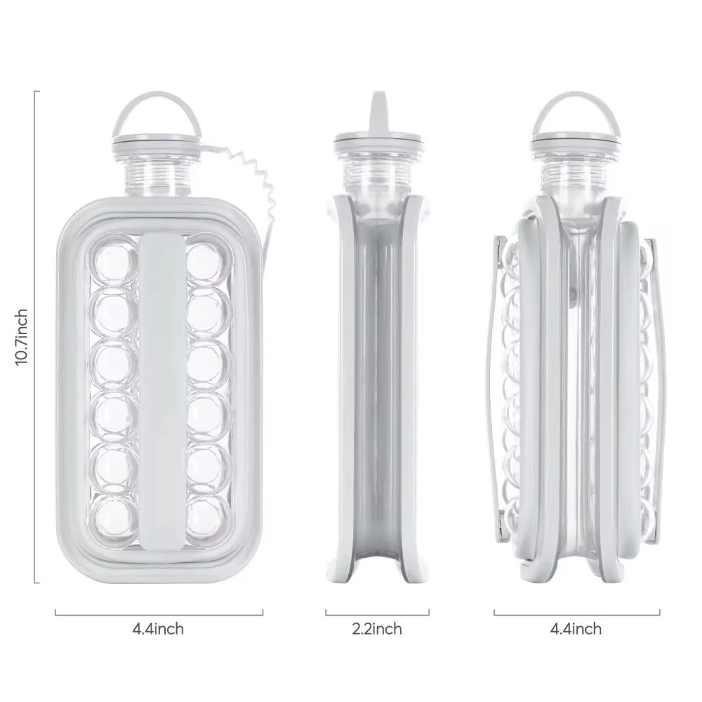 (image for) Portable Ice Hockey Pot 2 In 1 Water Bottle Ice Ball Machine Bottle Reusable Round Ice Cube Molds For Whiskey Juice Cocktails Kitchen Bar Ice Tools